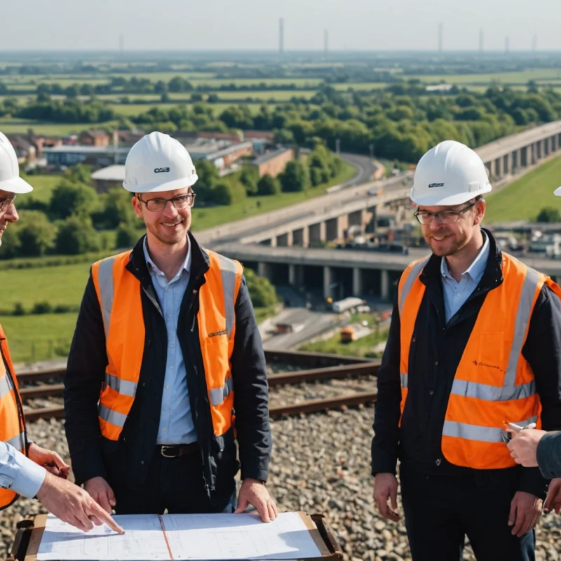 Engineering team discusses Didcot development overlooking railway and new housing
