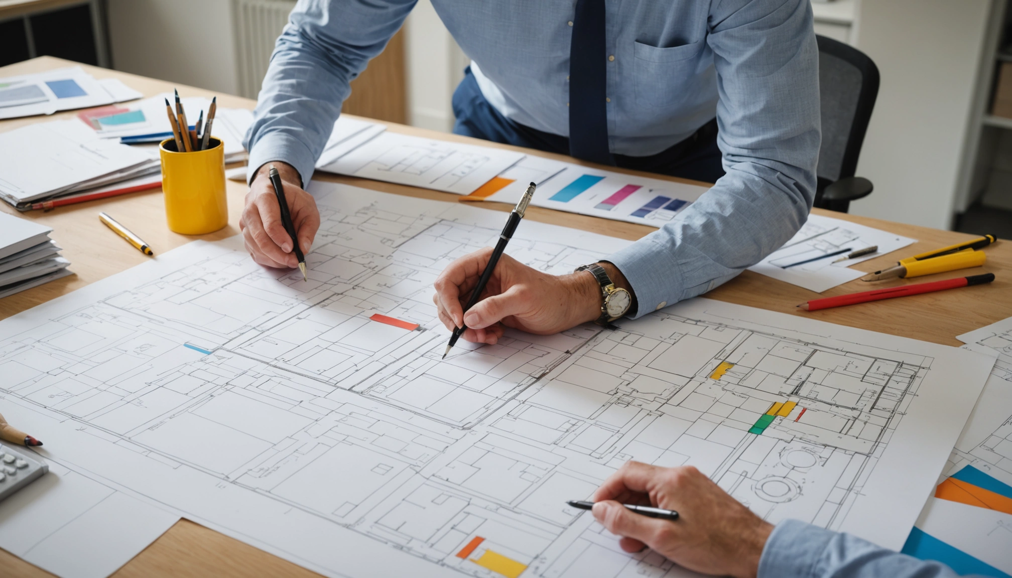 Project team coordinates drawings, specifications, materials, drainage, and site access