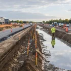 Engineers survey organised infrastructure works leading toward emerging Cambridge developments