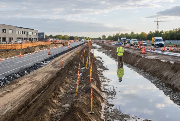 Engineers survey organised infrastructure works leading toward emerging Cambridge developments