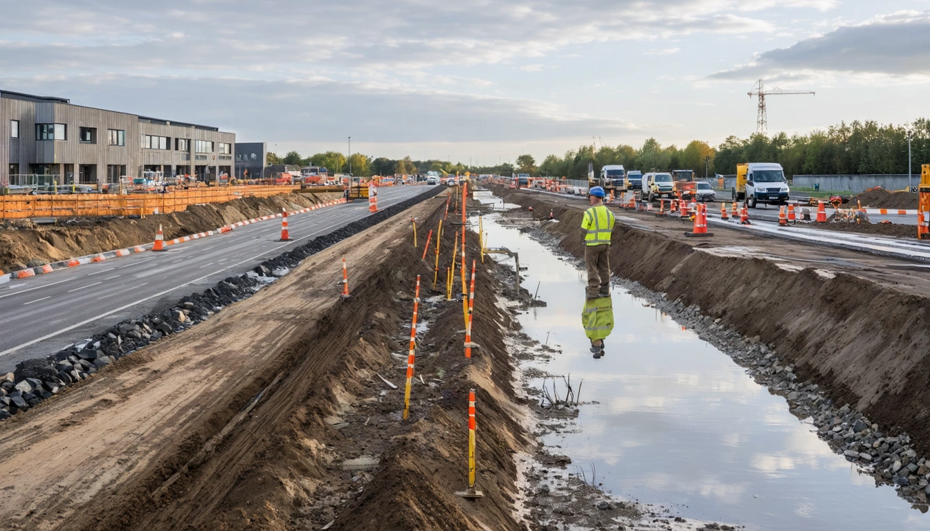 Engineers survey organised infrastructure works leading toward emerging Cambridge developments