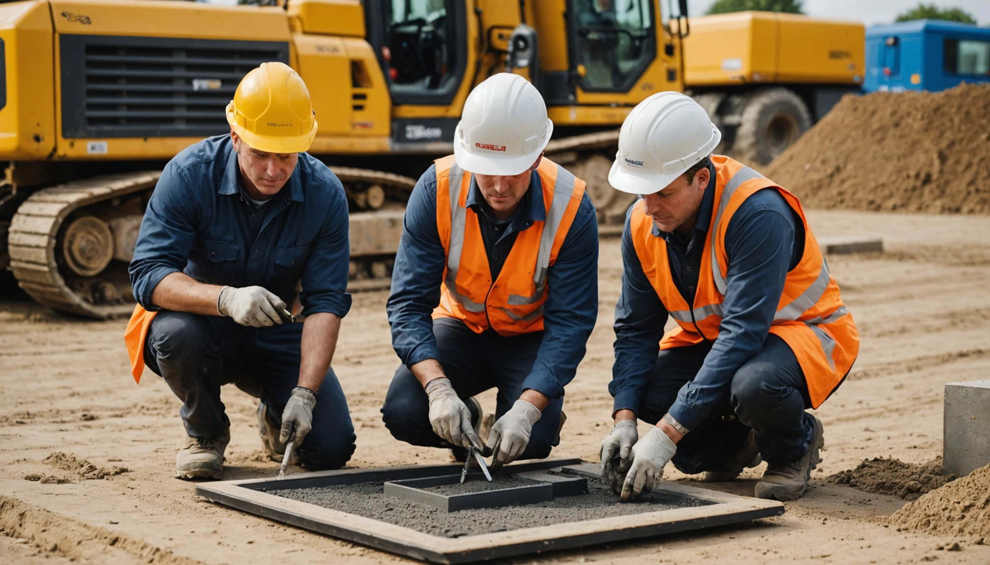 Inspector and engineer verify compacted foundation base before robotic concrete printing