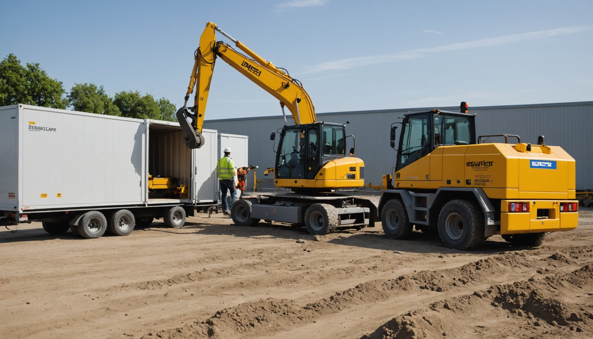 Trailer-mounted compactor awaits remobilisation beside unfinished access area and idle excavator