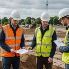 Civil engineers assess soil samples and plans before excavation