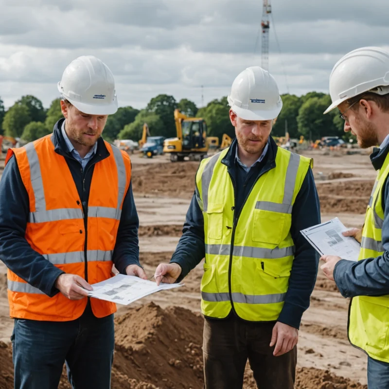 Civil engineers assess soil samples and plans before excavation