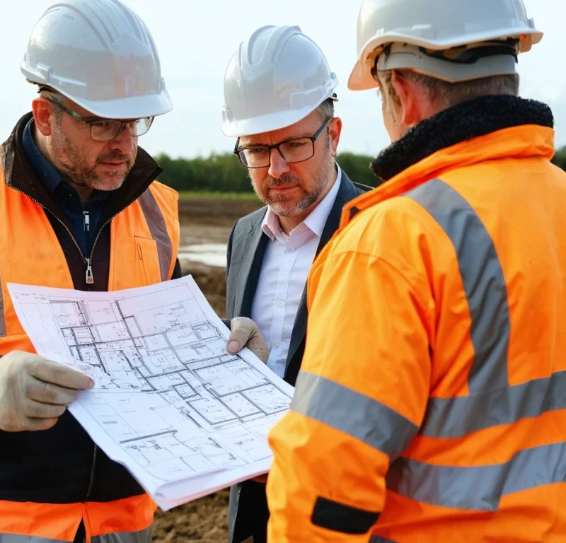 Construction team assesses brownfield site conditions before mobilisation