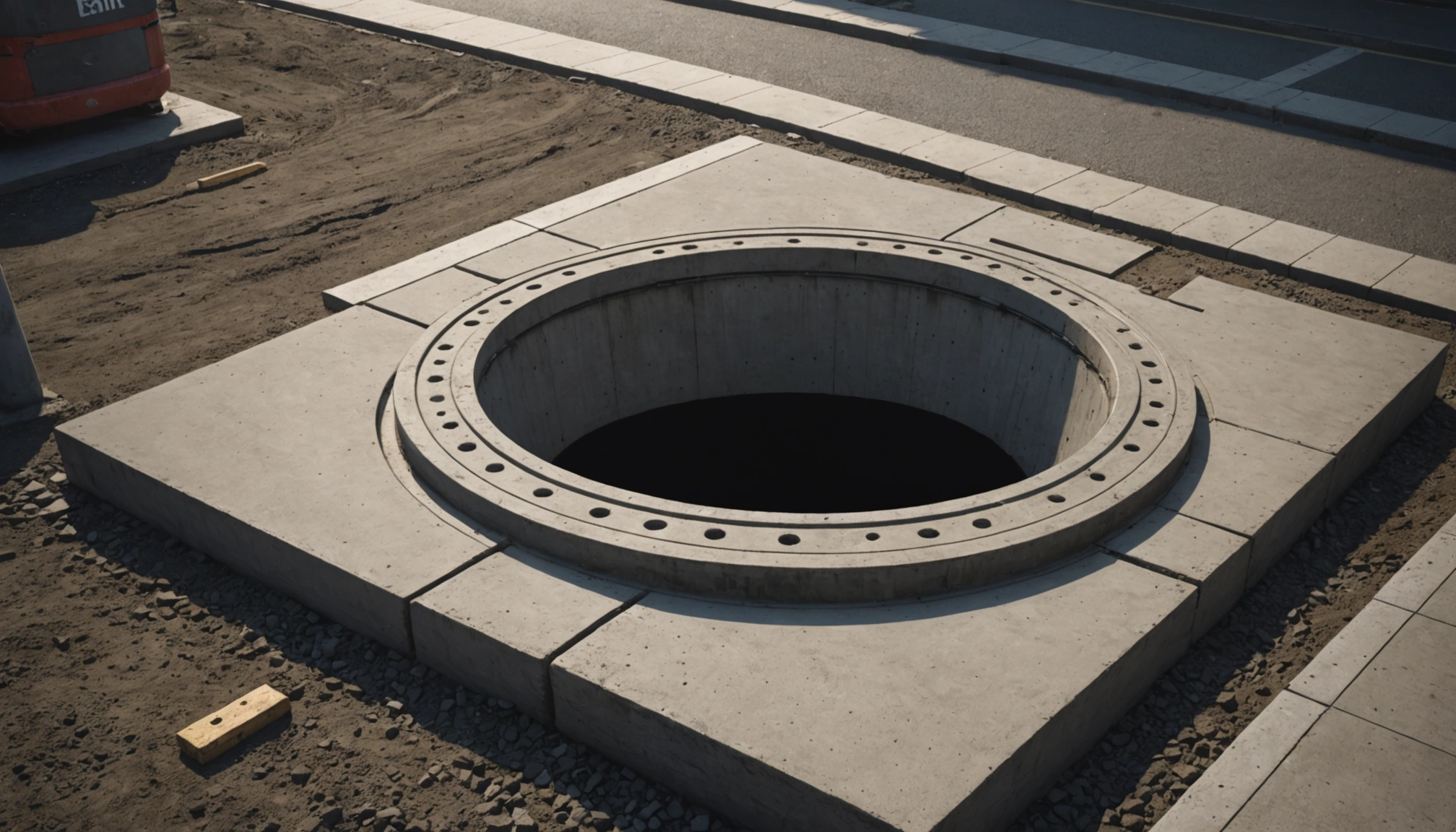 Drainage chamber showing pipe connections and signs of installation defects