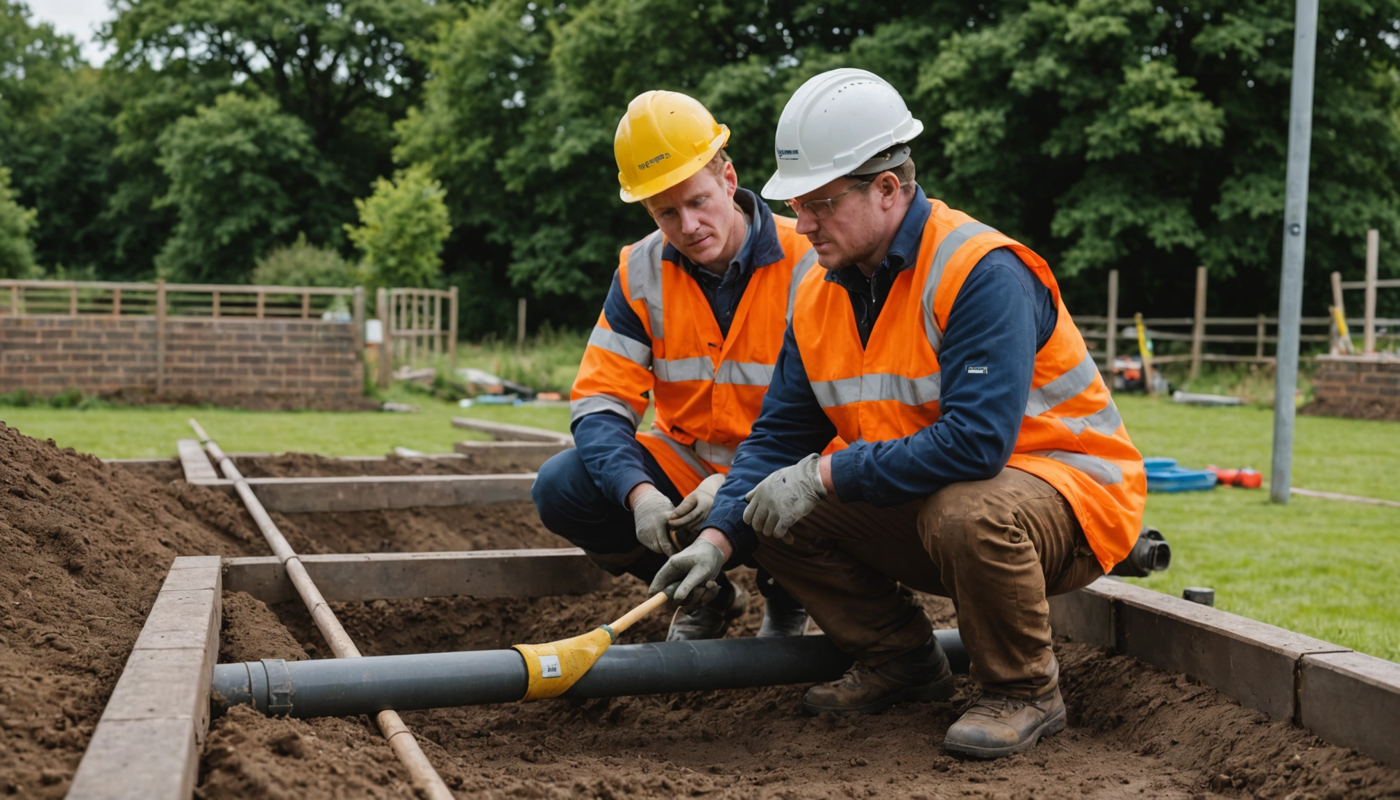 Construction manager examining budget documents at an active groundwork site