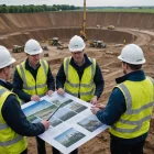 Development team assessing exposed ground beside a trial pit