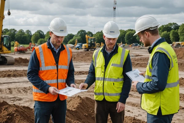 Civil engineers assess soil samples and plans before excavation