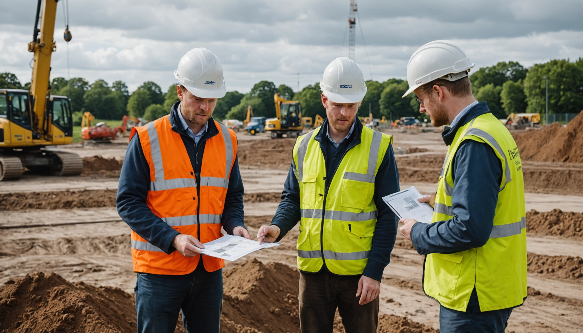 Civil engineers assess soil samples and plans before excavation