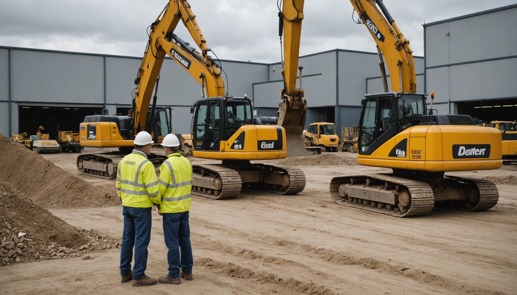 Construction crew installing temporary access and safety barriers before excavation