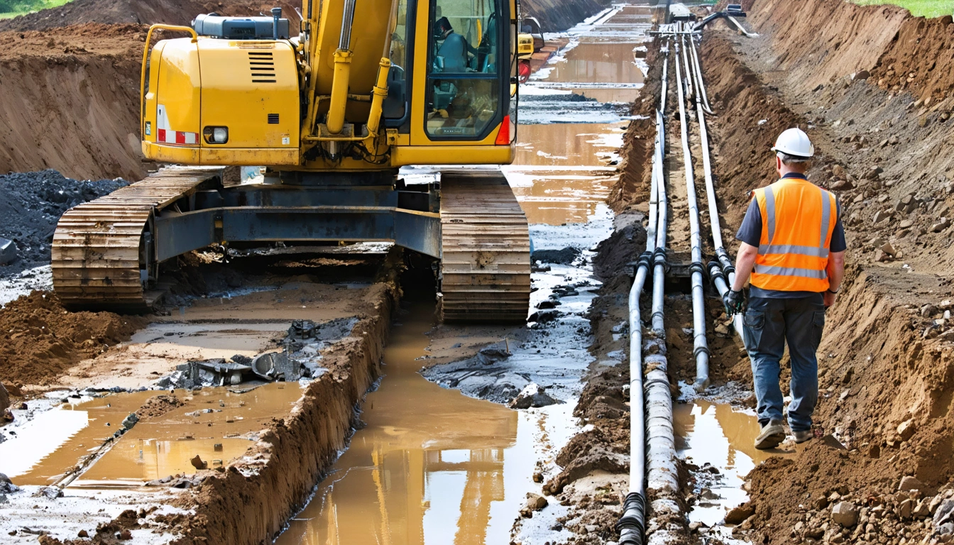 Excavator using a tiltrotator to grade soil on a worksite