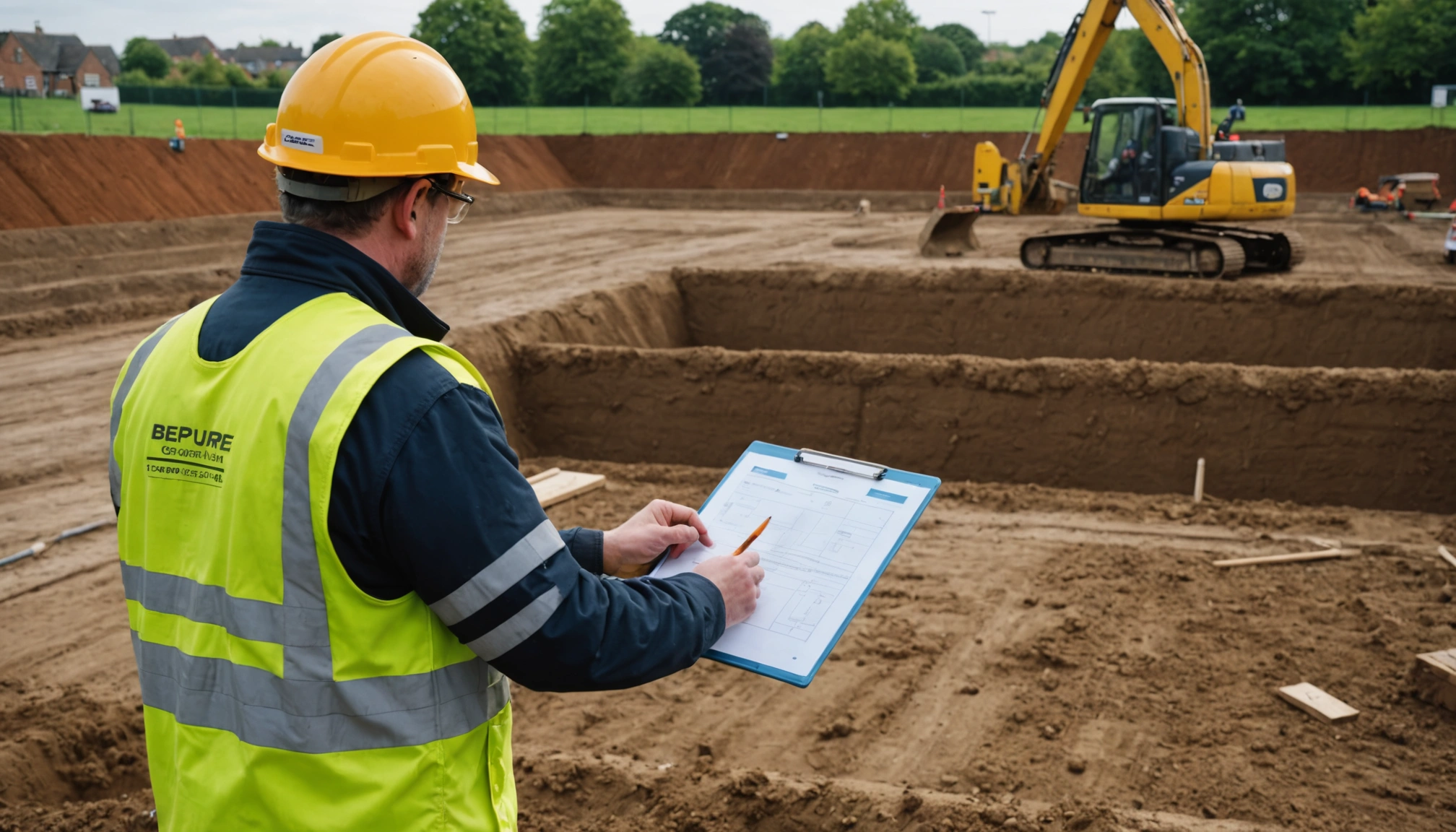 Surveyors examining soil conditions at a proposed construction site