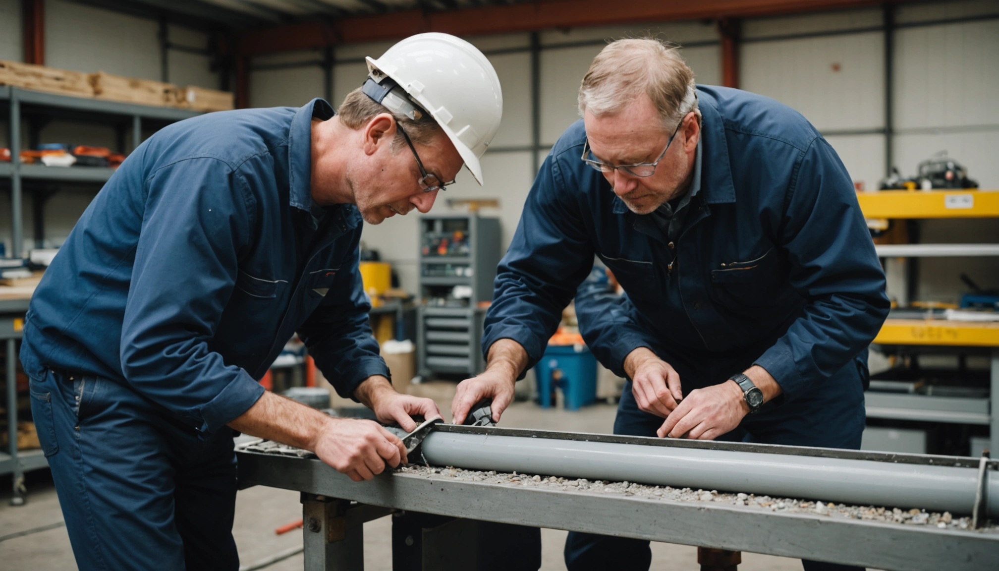 Inspector examining underground drainage pipes during an S104 adoption inspection